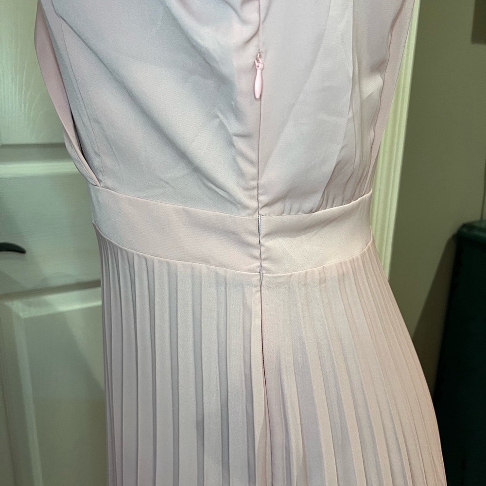 Retro style pink satin dress pleated skirt side zip size L - Picture 5 of 6